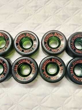 Vintage Powell Bones Elite Roller Skate Wheels Set of 8 Clear Dark Green